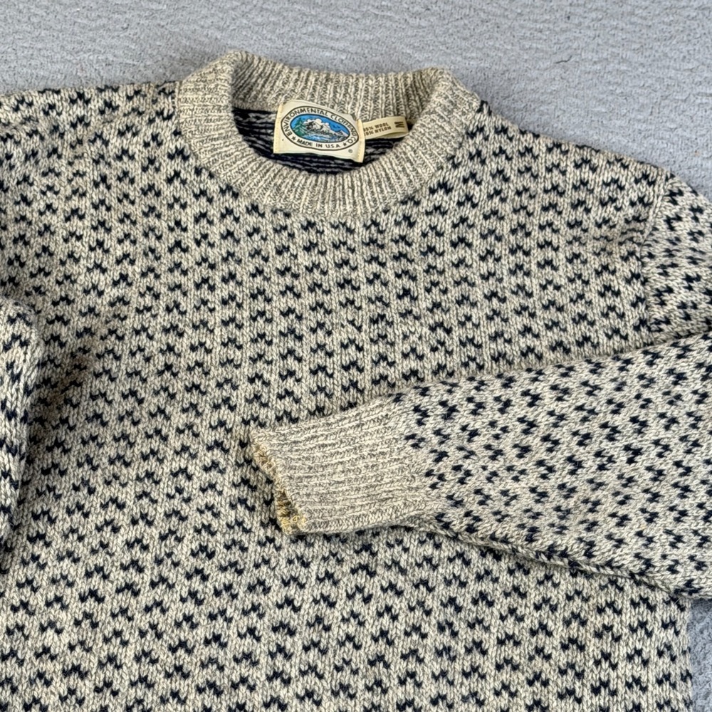 Vintage Environmental Clothing Co Sweater Men Medium Beige Birds Eye Wool Blend